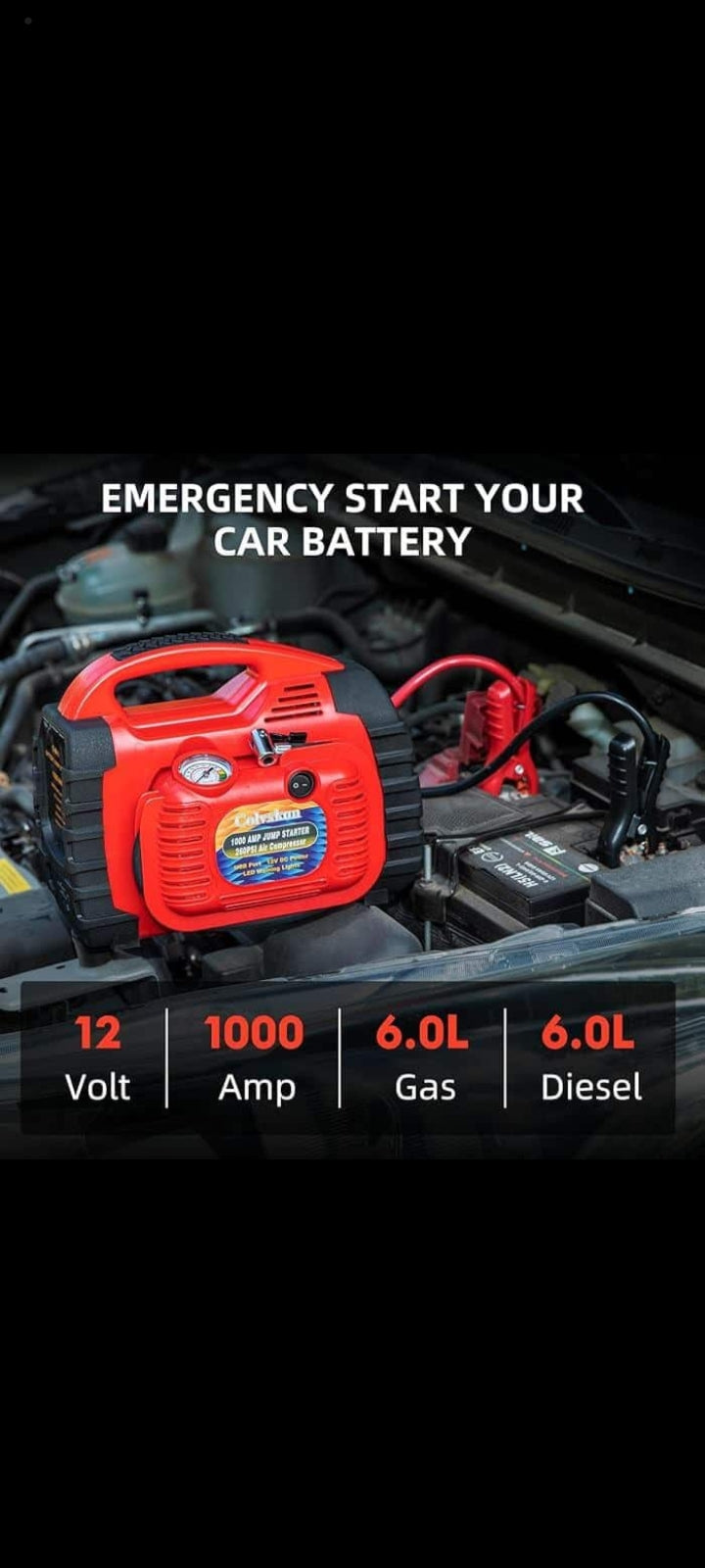 Rechargeable Portable Car Battery Starter With Air Compressor