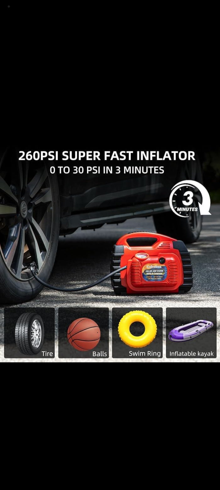 Rechargeable Portable Car Battery Starter With Air Compressor