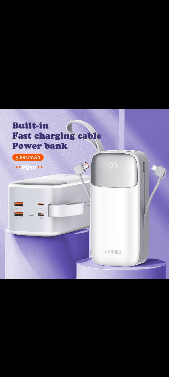 50000mAh Built-in Cable PD 20W Power Bank